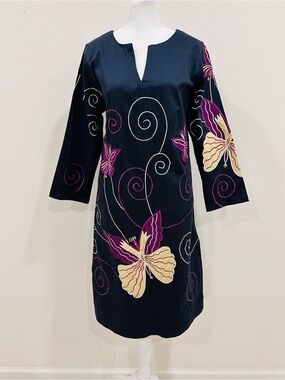 NWT Almatrichi Madrid Spain Butterfly Embroidered Tunic Dress Size 10 EU 42